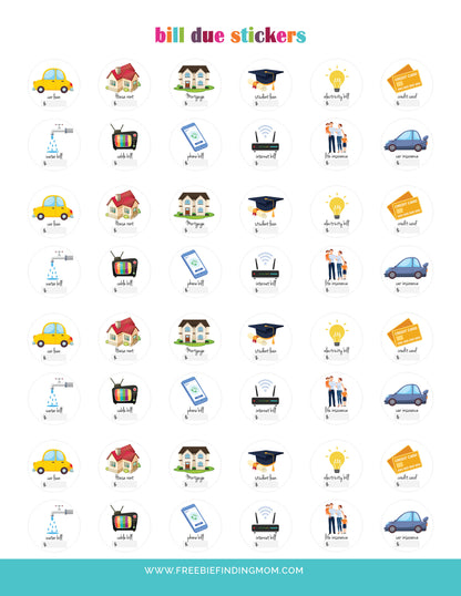 Bill Due Planner Stickers (2 Pages)