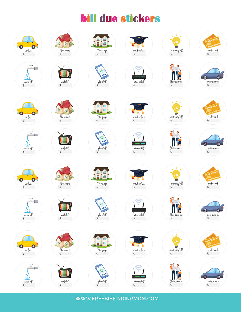 Bill Due Stickers Planner Printable