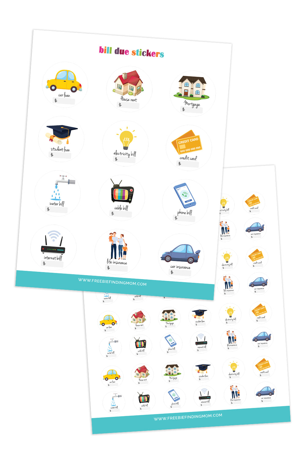 Bill Due Planner Stickers (2 Pages)
