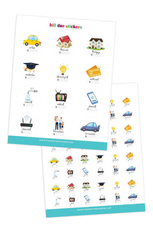 Bill Due Planner Stickers (2 Pages)
