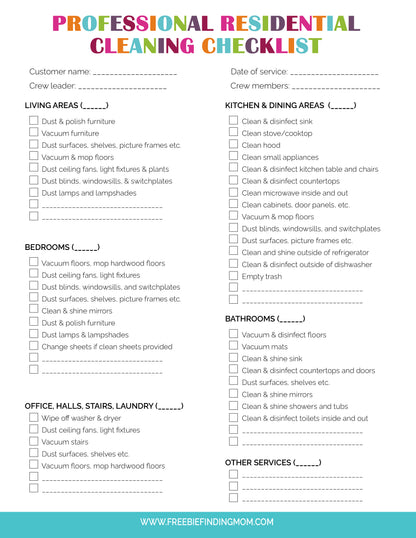 Professional House Cleaning Checklist