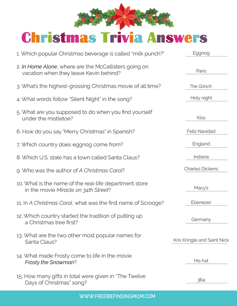 Christmas Trivia Questions and Answers – Freebie Finding Mom