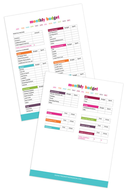 Monthly Budget Worksheets (2 Pages)