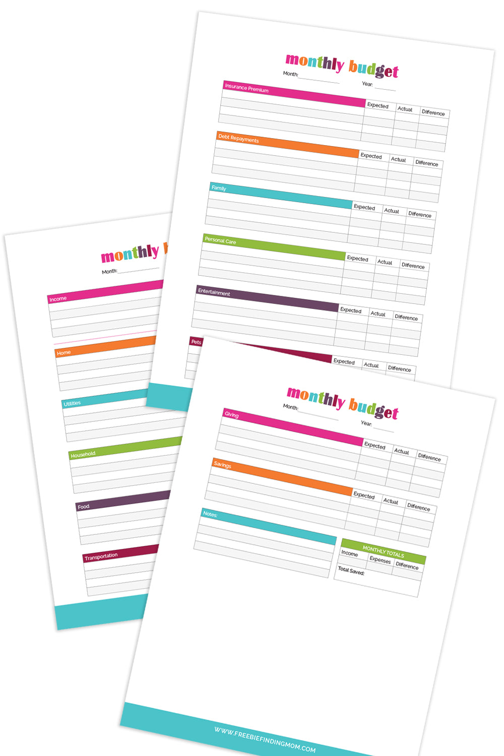 Household Budget Worksheets (3 Pages)