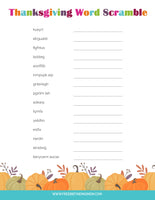 Thanksgiving Word Scramble + Answers