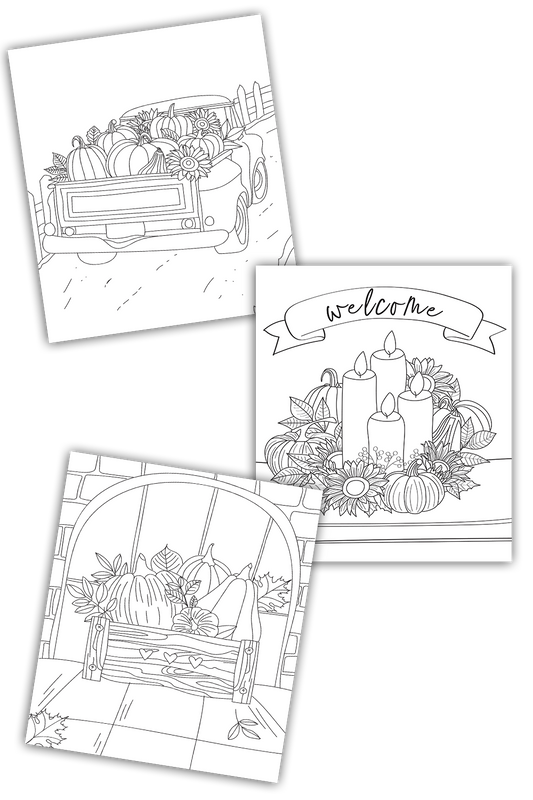 Fall Coloring Pages for Adults and Kids (3 Pages)
