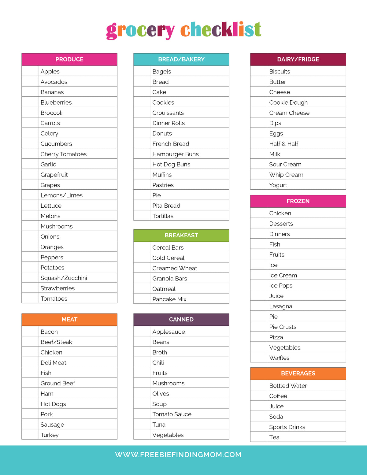 Grocery List (3 Pages)
