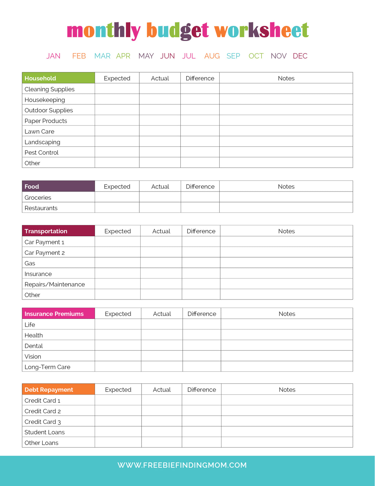 Monthly Budget Planner (4 Pages)