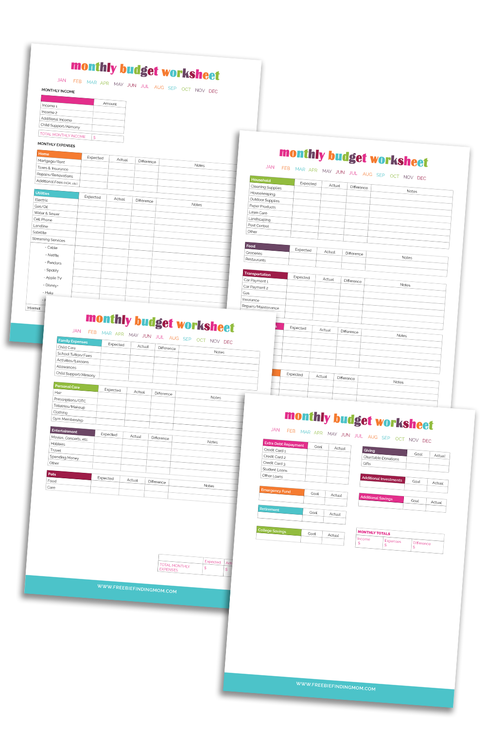 Monthly Budget Planner (4 Pages) for Free Budget Binder Printables 2020