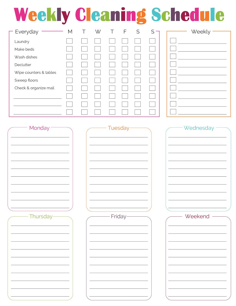 Weekly Cleaning Schedule (2 Designs)