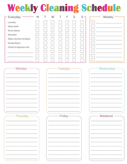 Weekly Cleaning Schedule (2 Designs)