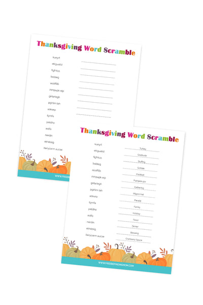 Thanksgiving Word Scramble + Answers