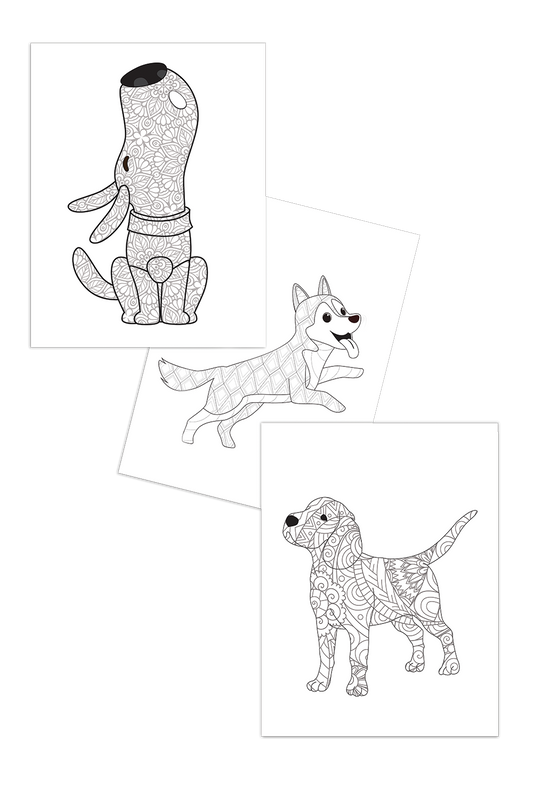 Dog Coloring Pages For Adults and Kids (3 Pages)