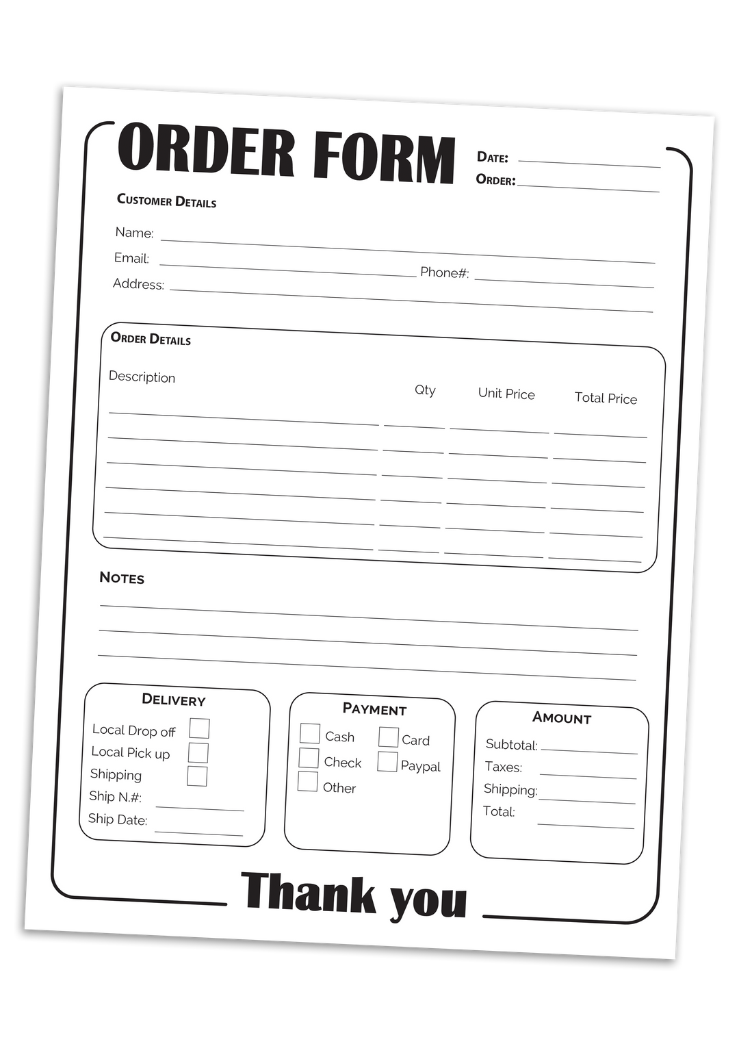 Order Form Template 2 Versions
