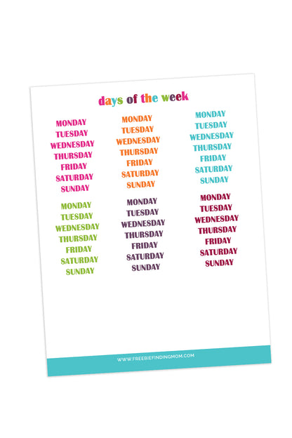 Days of the Week Planner Stickers